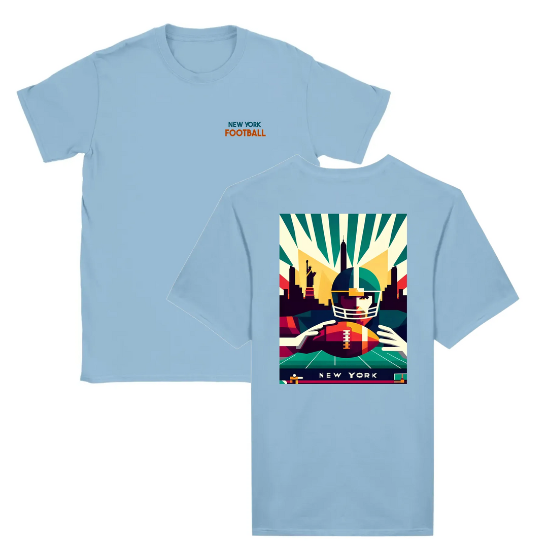 T-shirt featuring a graphic of New York football team logo
