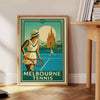 Melbourne tennis poster in brown and green, minimalist sport artwork