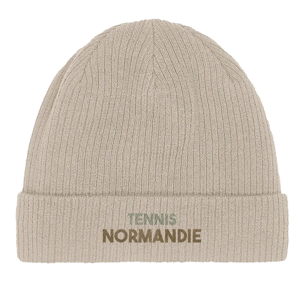 Embroidered beanie featuring a Tennis Normandie design in a soft, casual style