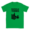 T-shirt featuring a graphic of tennis players in action with Marseille text