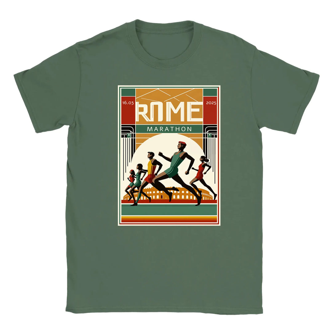 T-shirt featuring a graphic of the Rome Marathon 3 logo