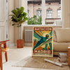 Brown and red stylized Madrid swimming poster with vintage illustration