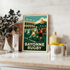 Bayonne rugby team action illustration in vintage Art Deco poster