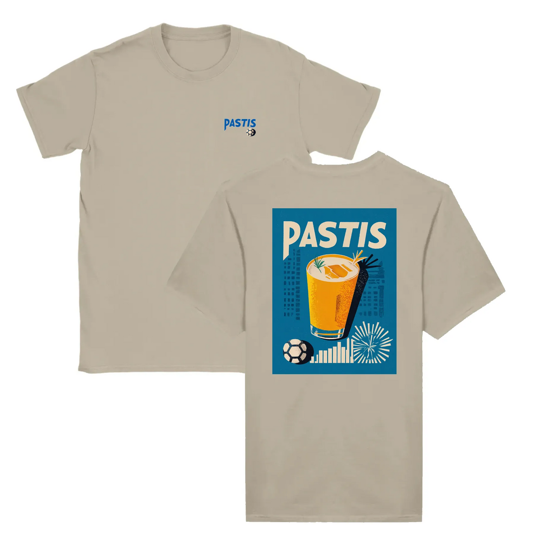 T-shirt med en grafik av en Pastis-cocktail och texten Marseille