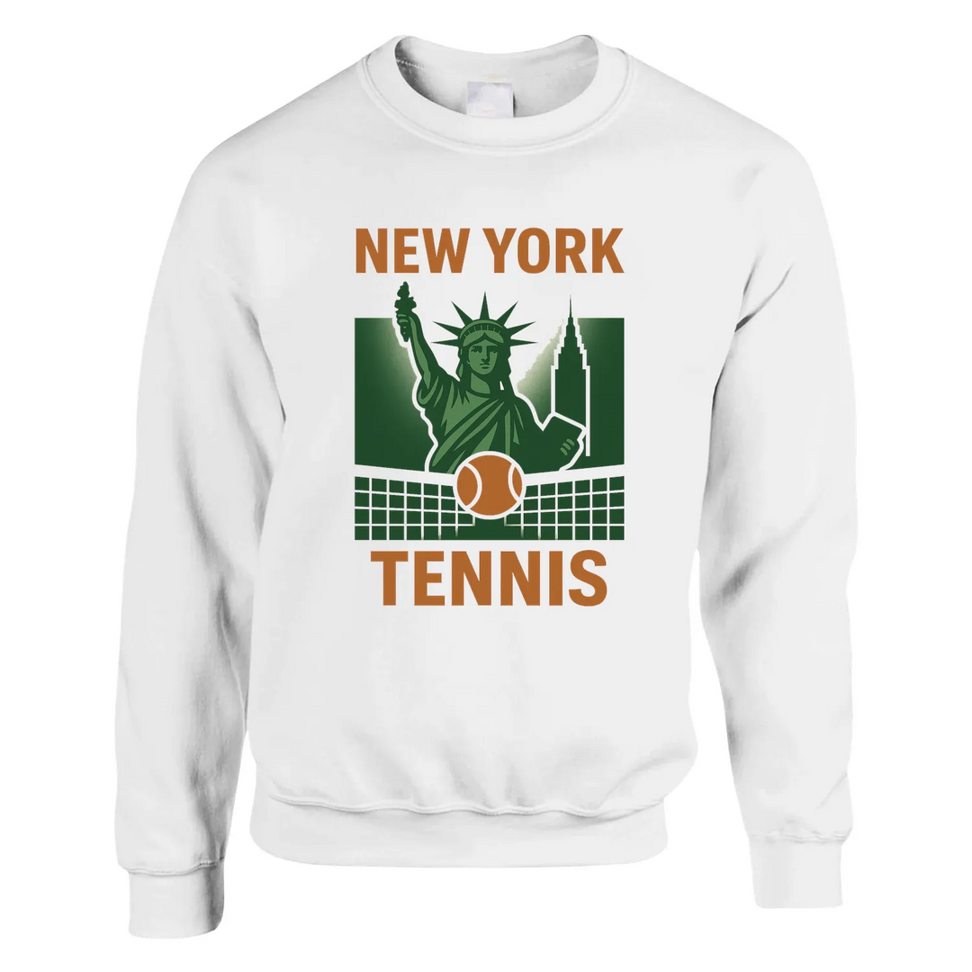 Casual sweater featuring a graphic print of 'New York Tennis' text