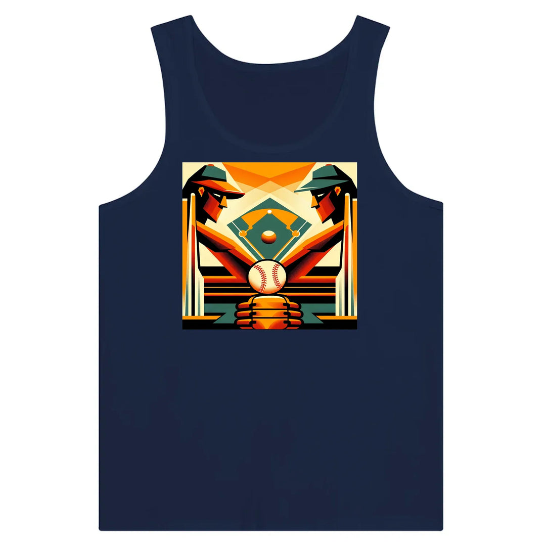 Unisex tank top featuring a graphic print of New York baseball imagery