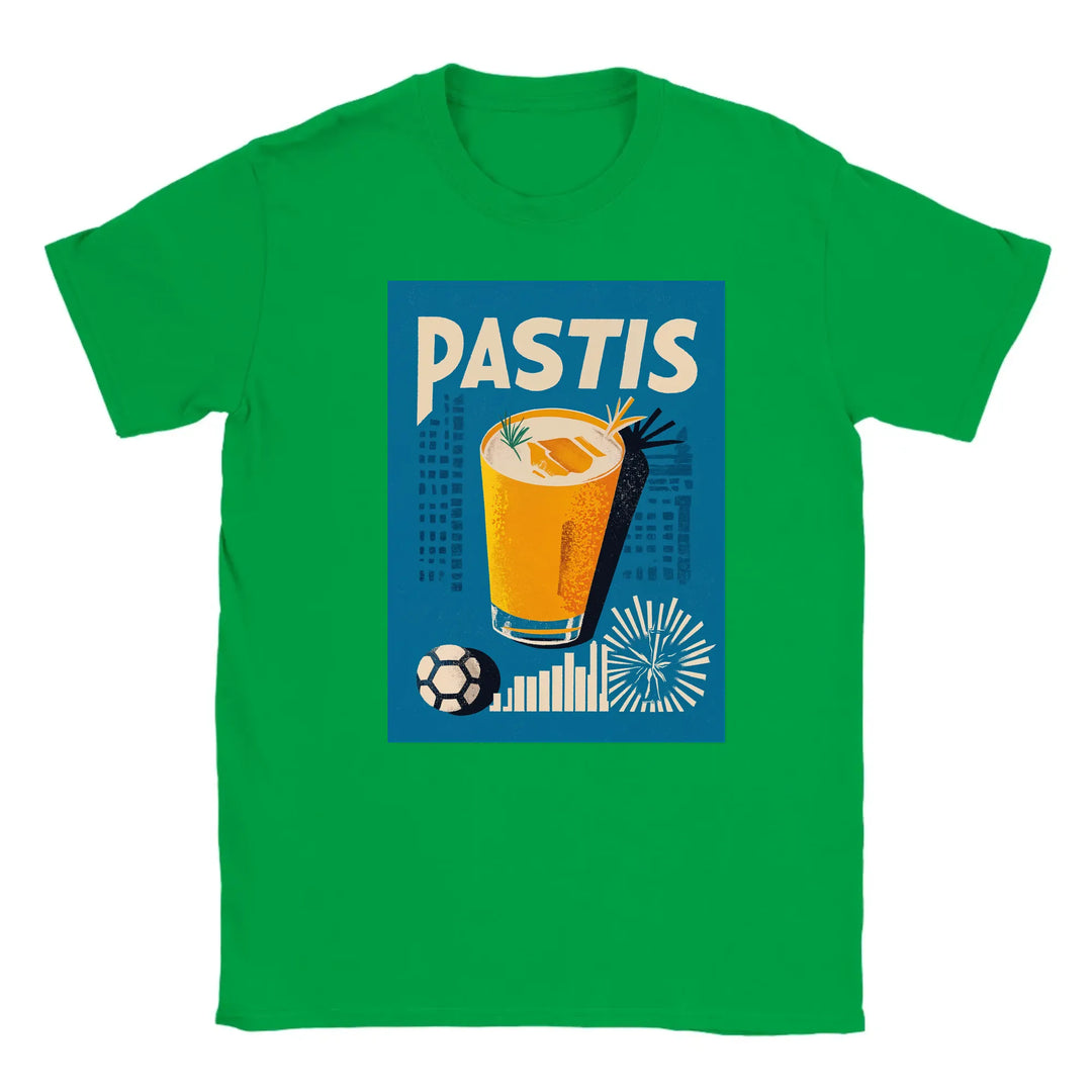 T-shirt featuring a graphic of a Pastis cocktail and Marseille skyline
