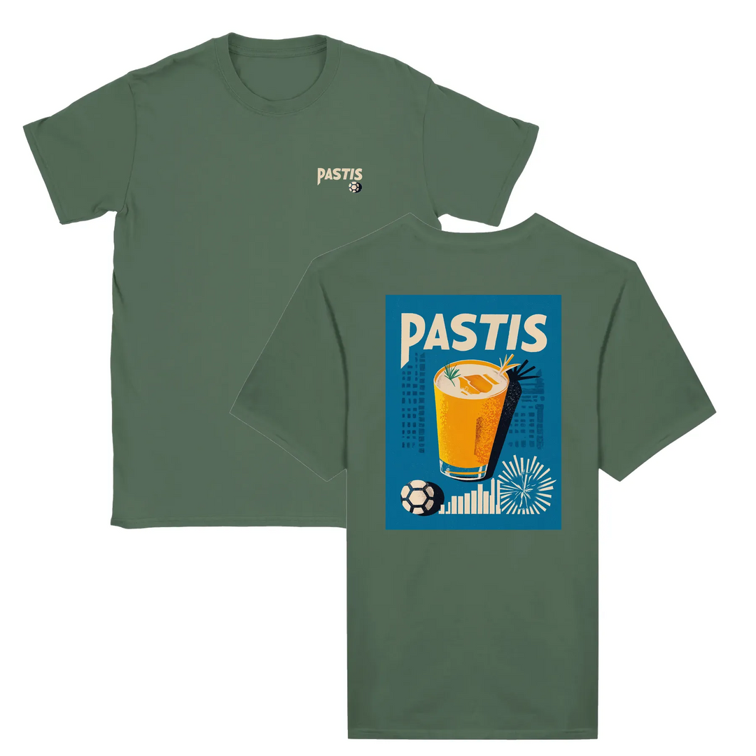 T-shirt featuring a graphic of a cocktail glass with Pastis Marseille branding