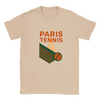 T-shirt featuring a graphic of the Eiffel Tower and a tennis racquet