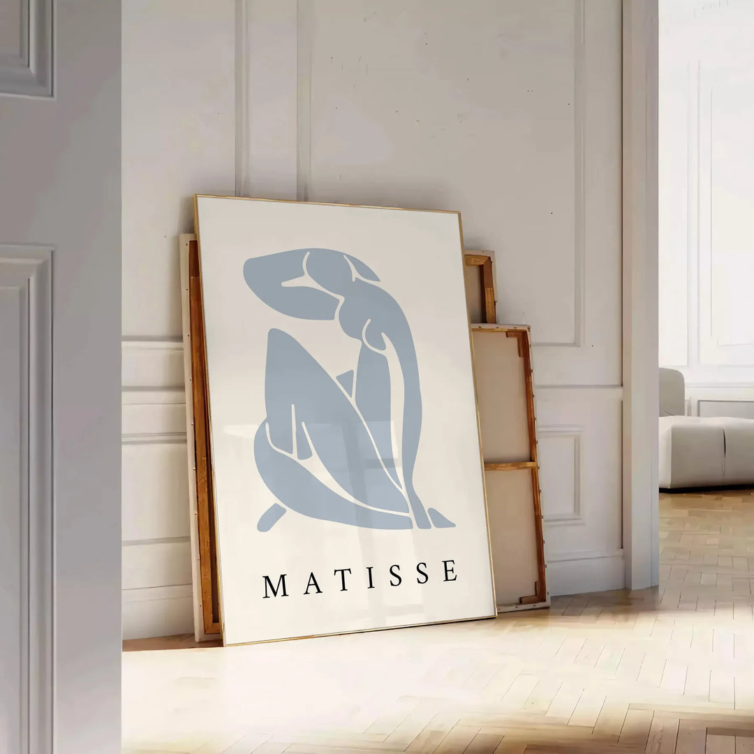 Abstract silhouette of a reclining nude in blue and white