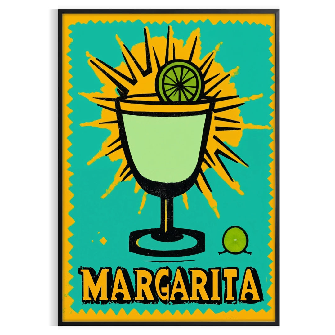 Colorful illustration of a margarita cocktail with lime and salt