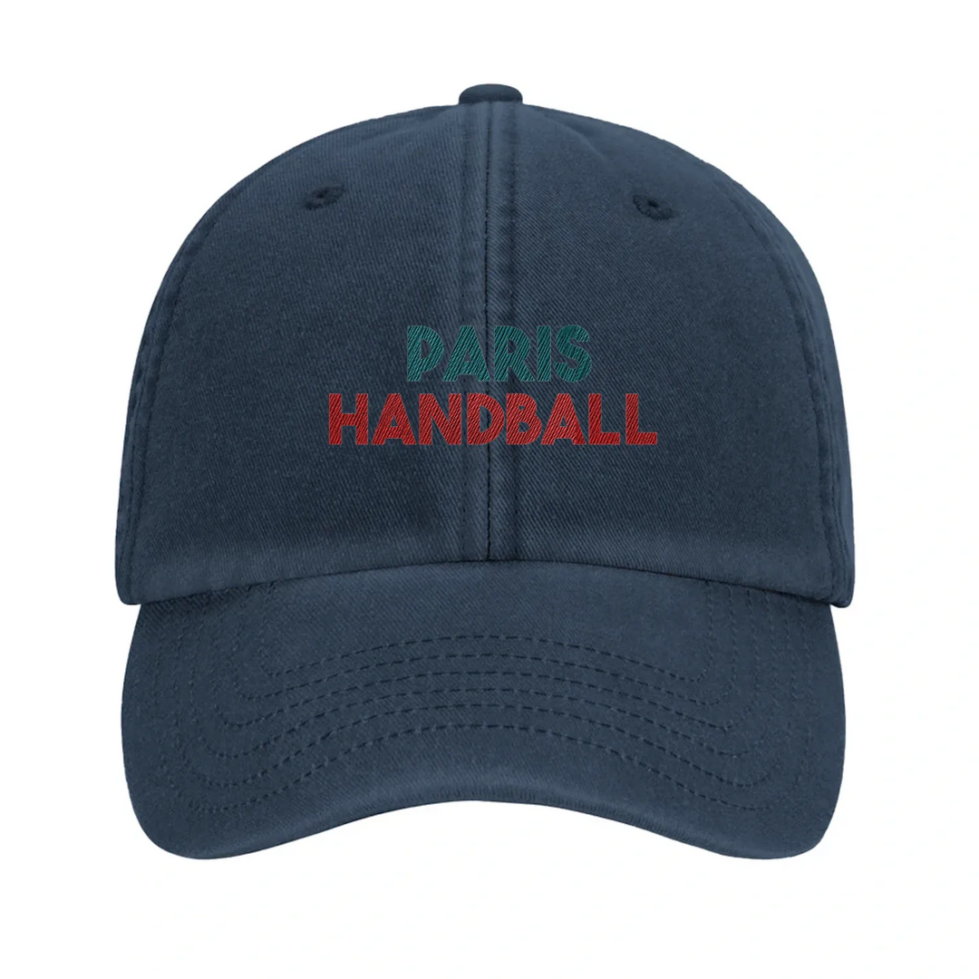 Embroidered cap featuring a vintage Paris Handball logo design