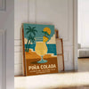Pina Colada cocktail poster with gray and orange minimalist tropical illustration
