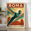 Poster of swimmers near Rome ruins in red, blue and white