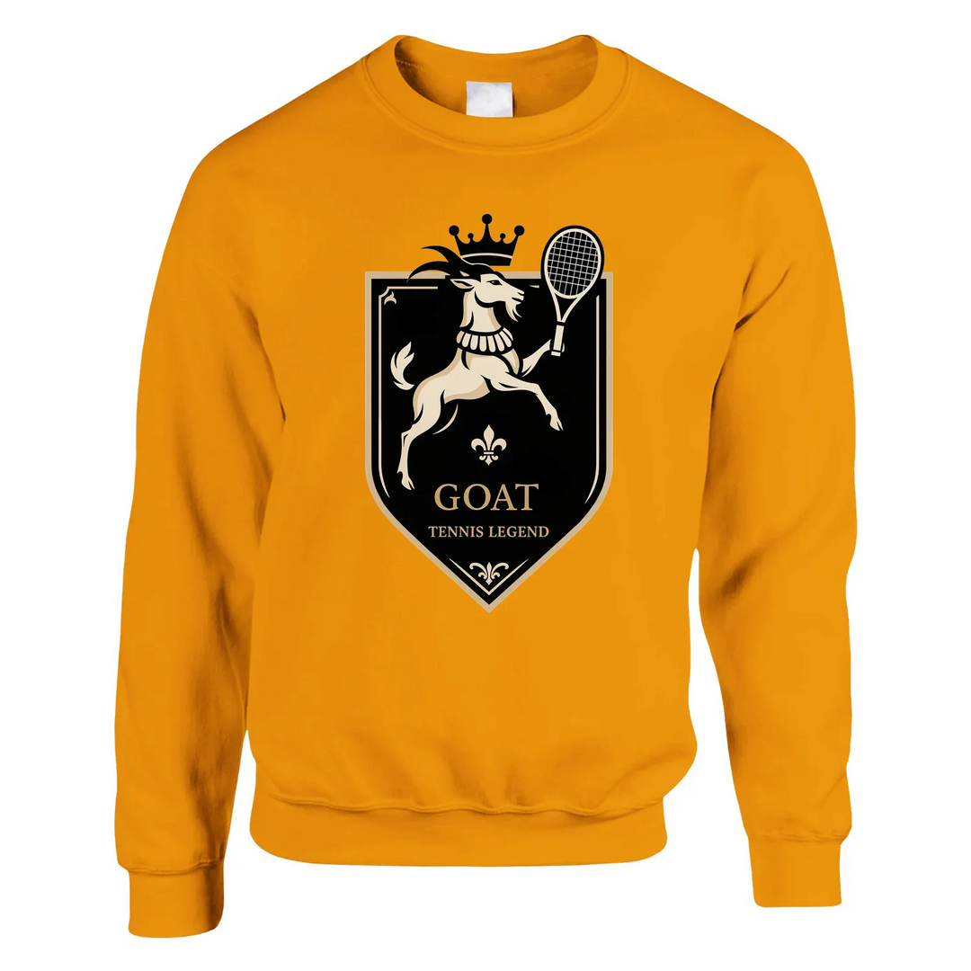 Unisex sweater with a graphic print of a tennis player and the text 'Legend Goat'