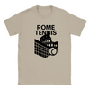 T-shirt featuring a graphic design of tennis elements with Rome landmarks