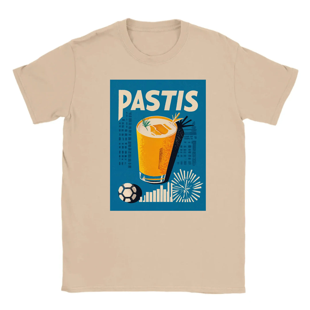 T-shirt featuring a graphic of a Pastis cocktail and Marseille skyline
