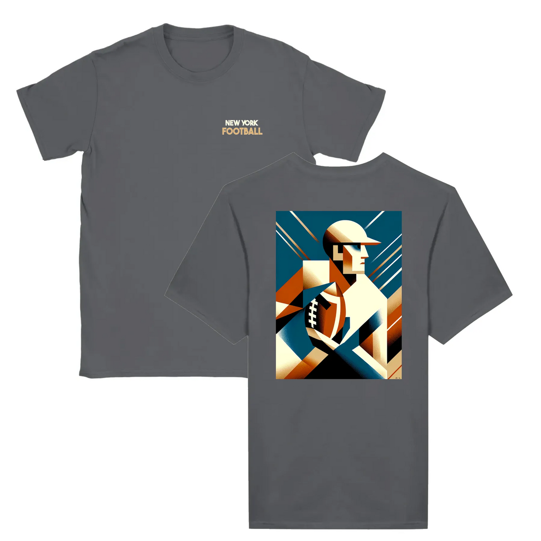 T-shirt featuring a graphic of an American football and player silhouette