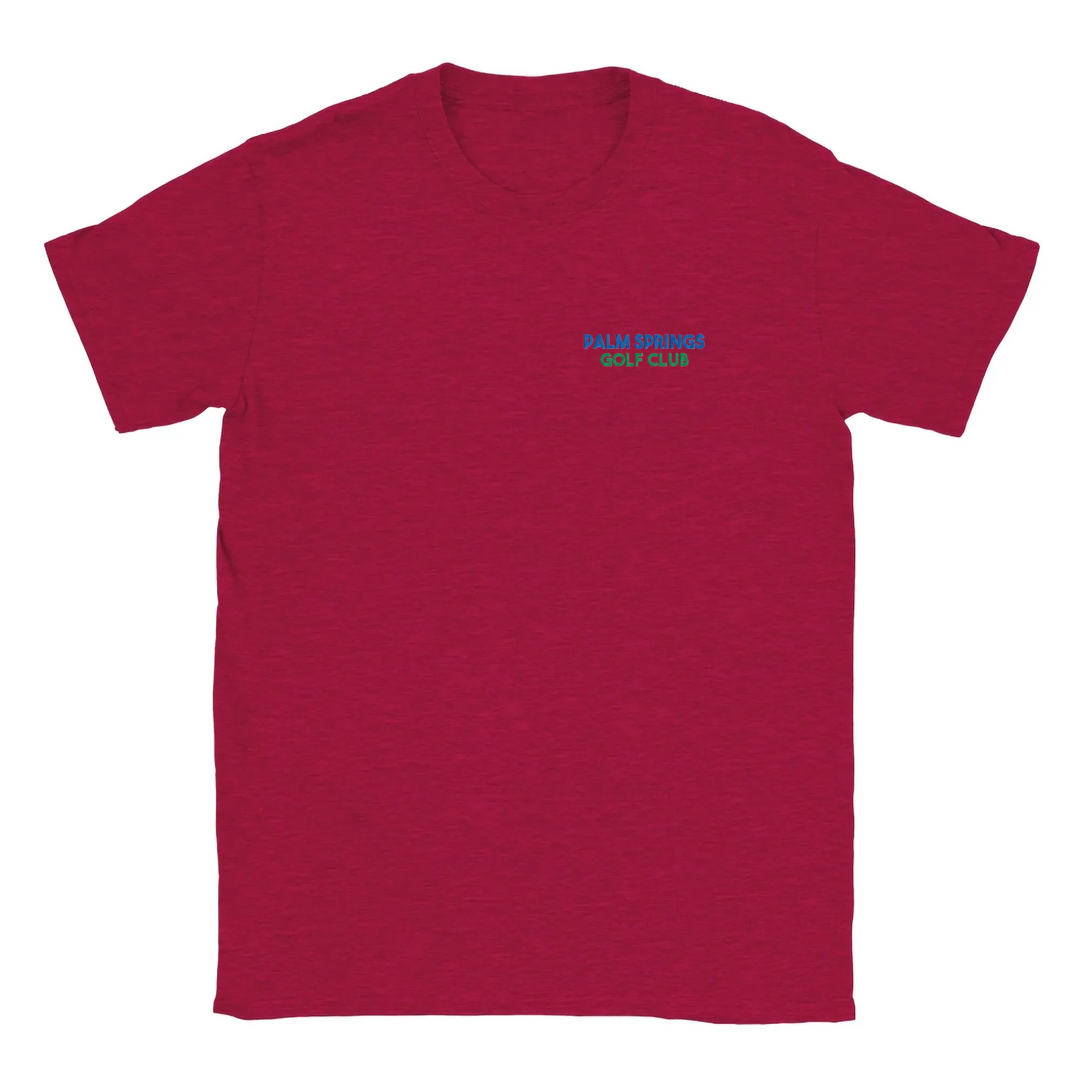 T-shirt featuring an embroidered design of Palm Springs Golf 2