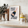 Elegant champagne bottle and glass kitchen poster in green and black