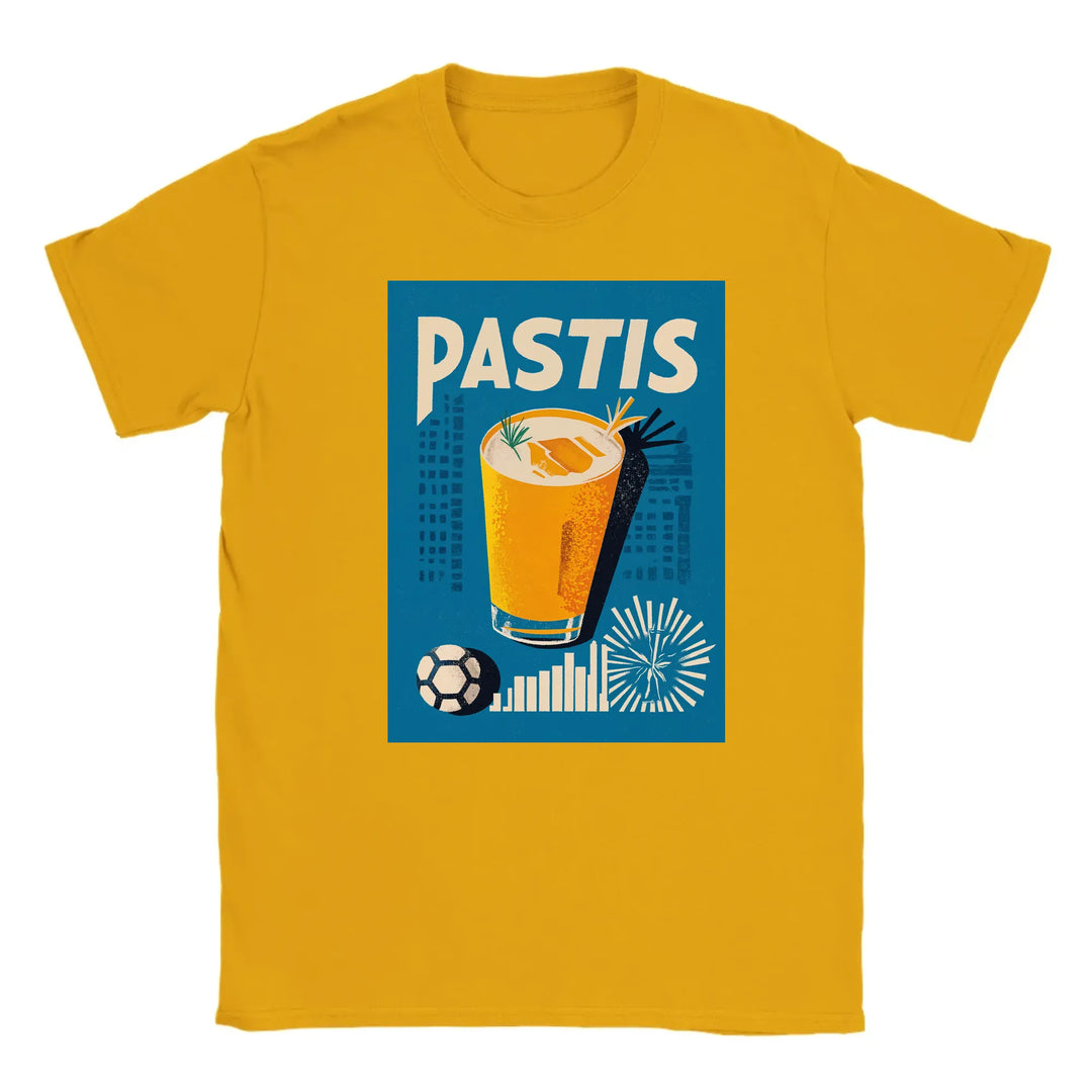 T-shirt featuring a graphic of a Pastis cocktail and Marseille skyline