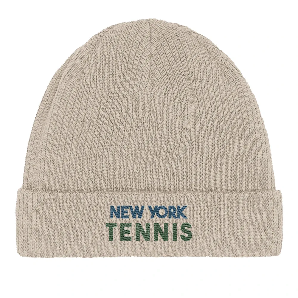 Embroidered beanie featuring a New York tennis design in a sporty style