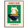 Affiche unique Neko Kitchen 2 fusion parfaite design bleu blanc fortune style cuisine symbolique décor disponible A4 cm A0