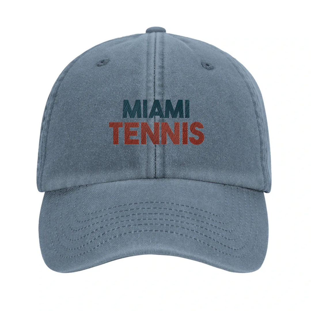 Embroidered cap featuring a vintage Miami tennis design