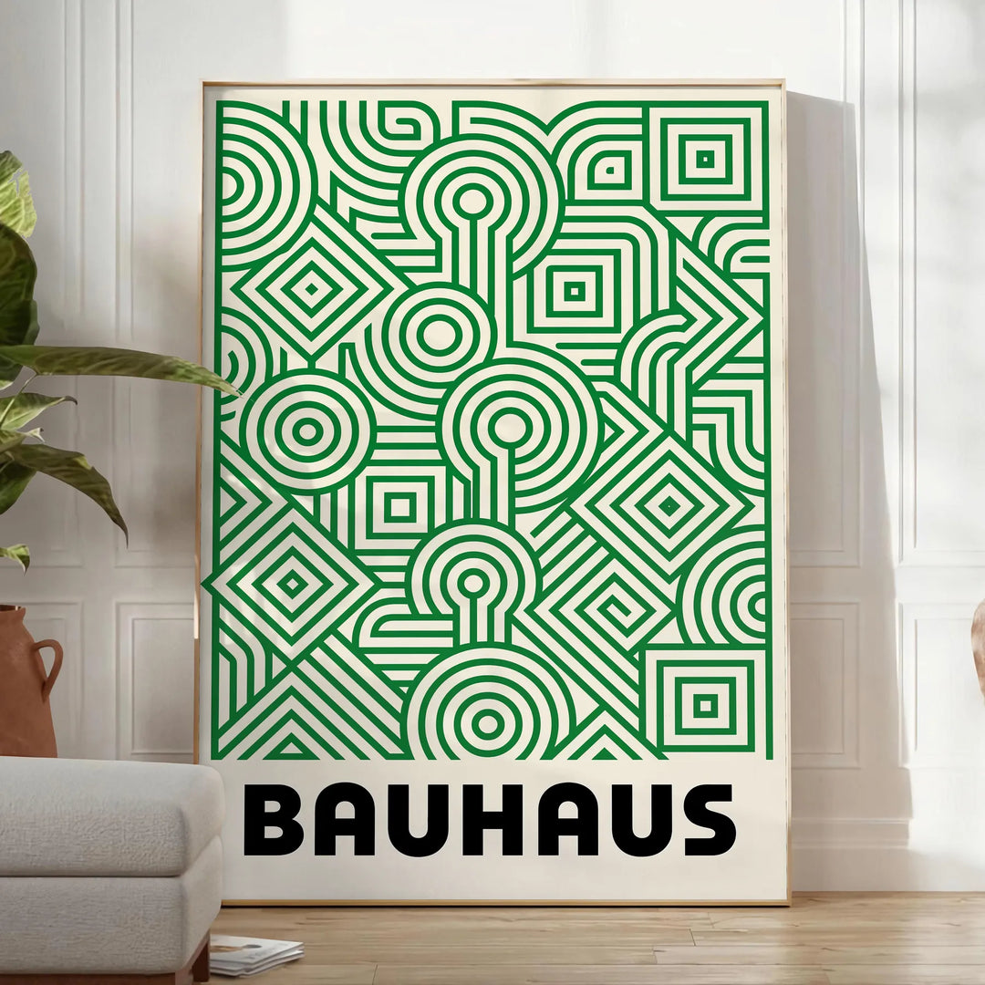 Αφίσα Bauhaus με γεωμετρικό σχέδιο σε πράσινο, λευκό και γκρι