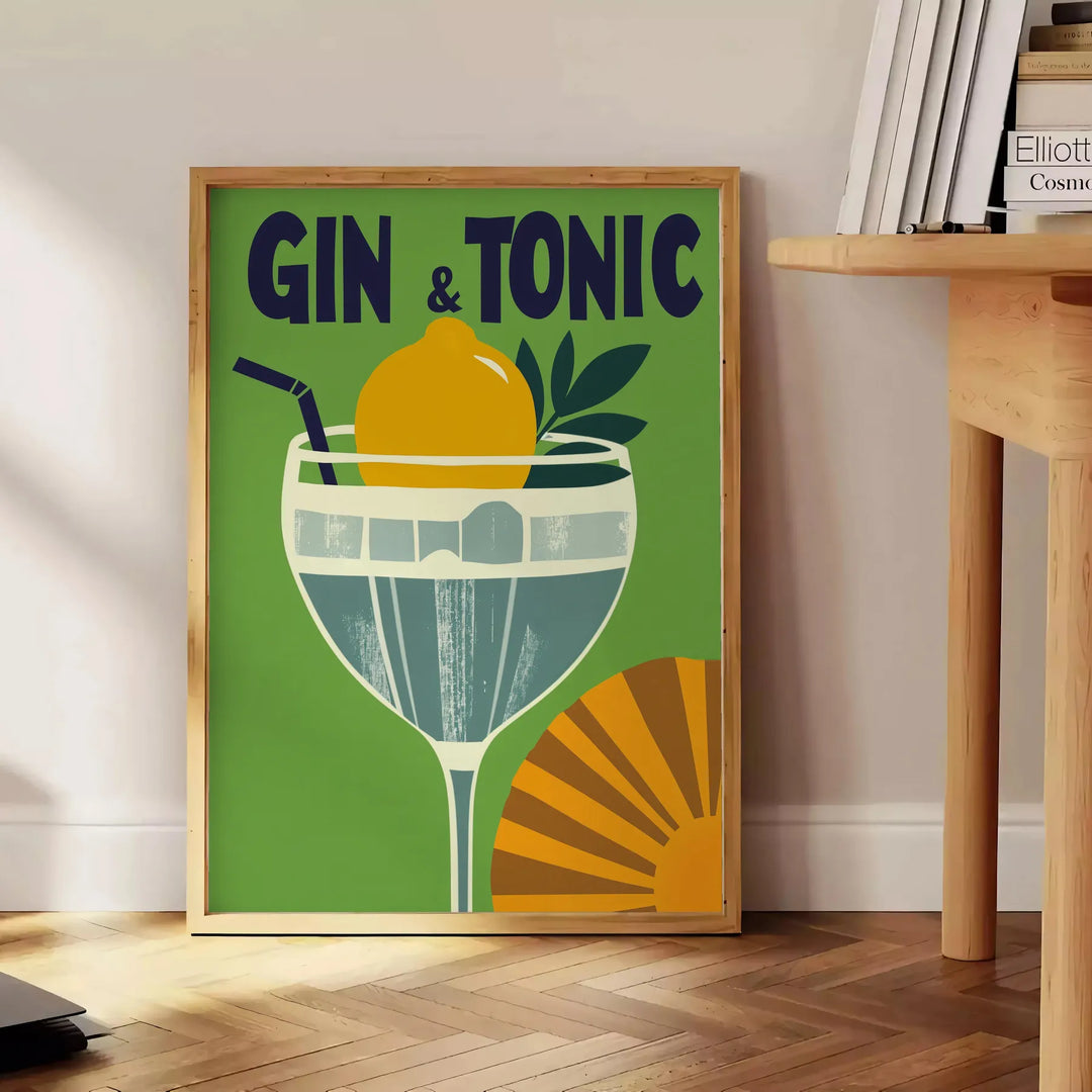 Black and gray gin and tonic poster, minimalist elegant cocktail artwork