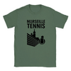 T-shirt featuring a graphic of tennis players in action with Marseille text