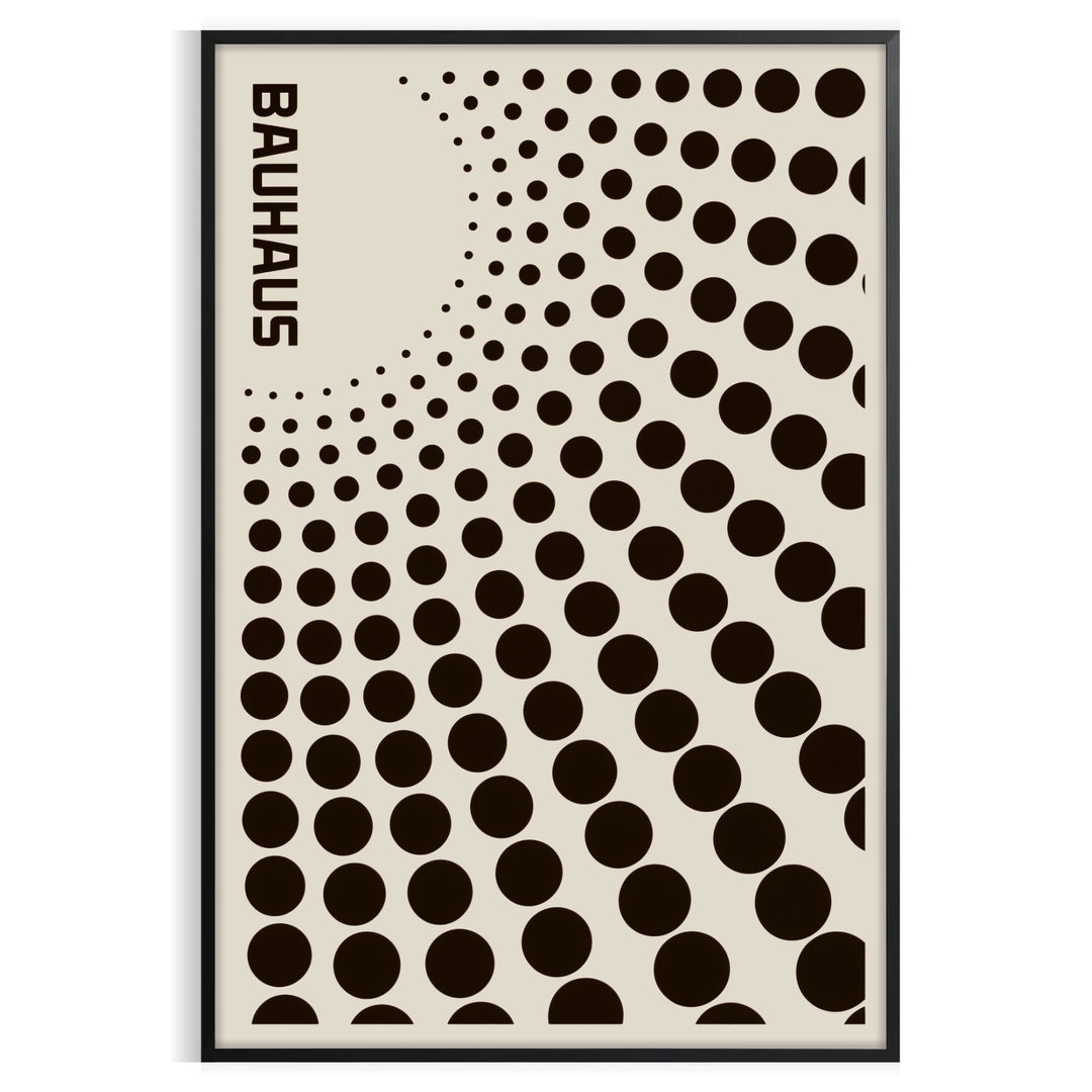Bauhaus black circle abstract poster with gray and orange accents