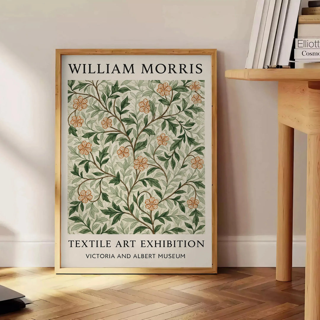 Gray and brown William Morris botanical poster in vintage decorative style