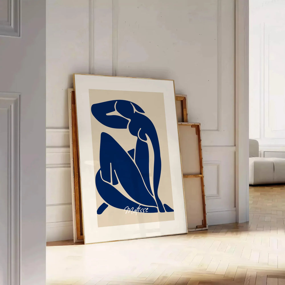 Matisse's Blue Nude II featuring abstract figure in blue and white tones
