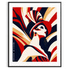 Vintage poster featuring a woman in a red dress at the Moulin Rouge