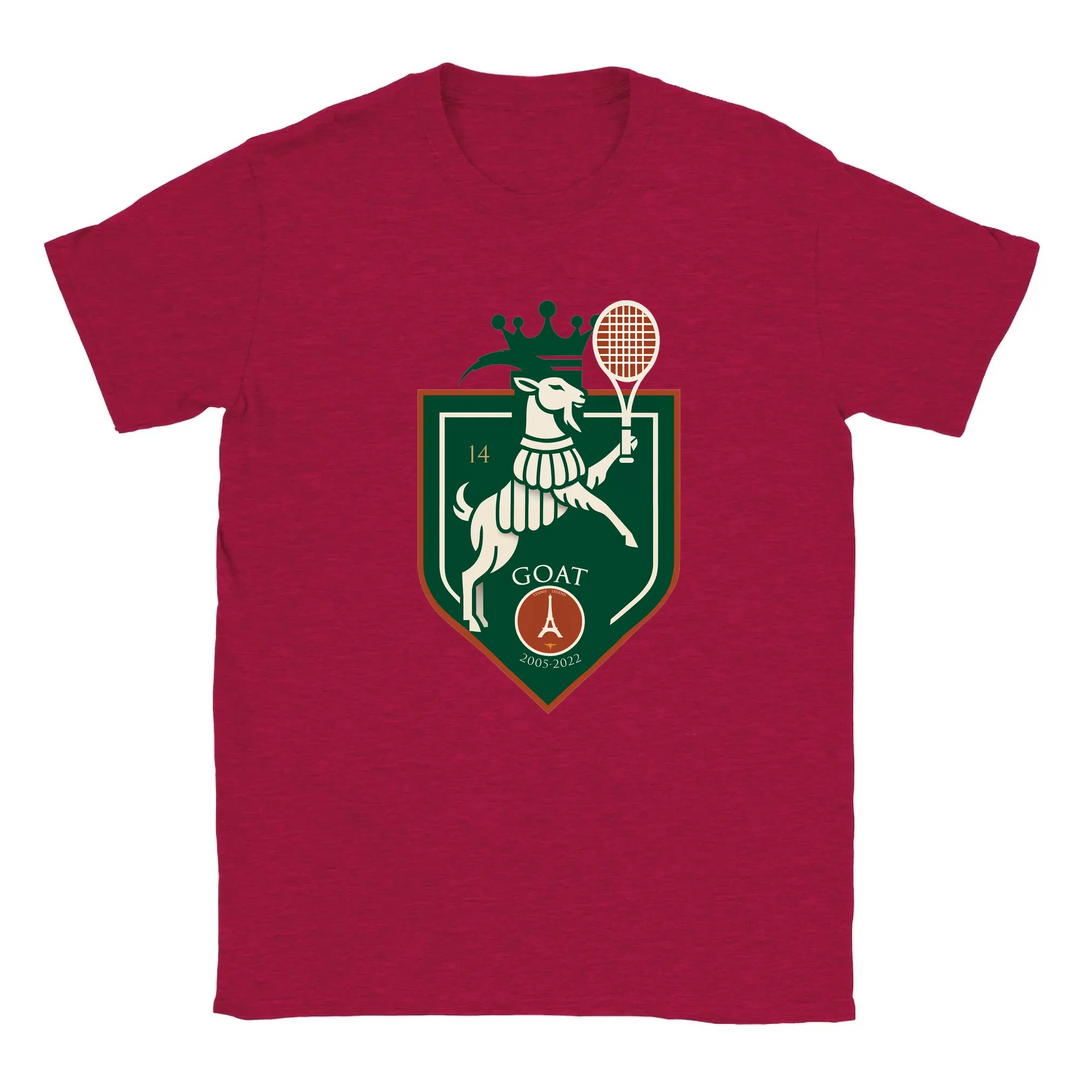 T-shirt featuring a graphic of Rafael Nadal in action at the Paris tennis tournament
