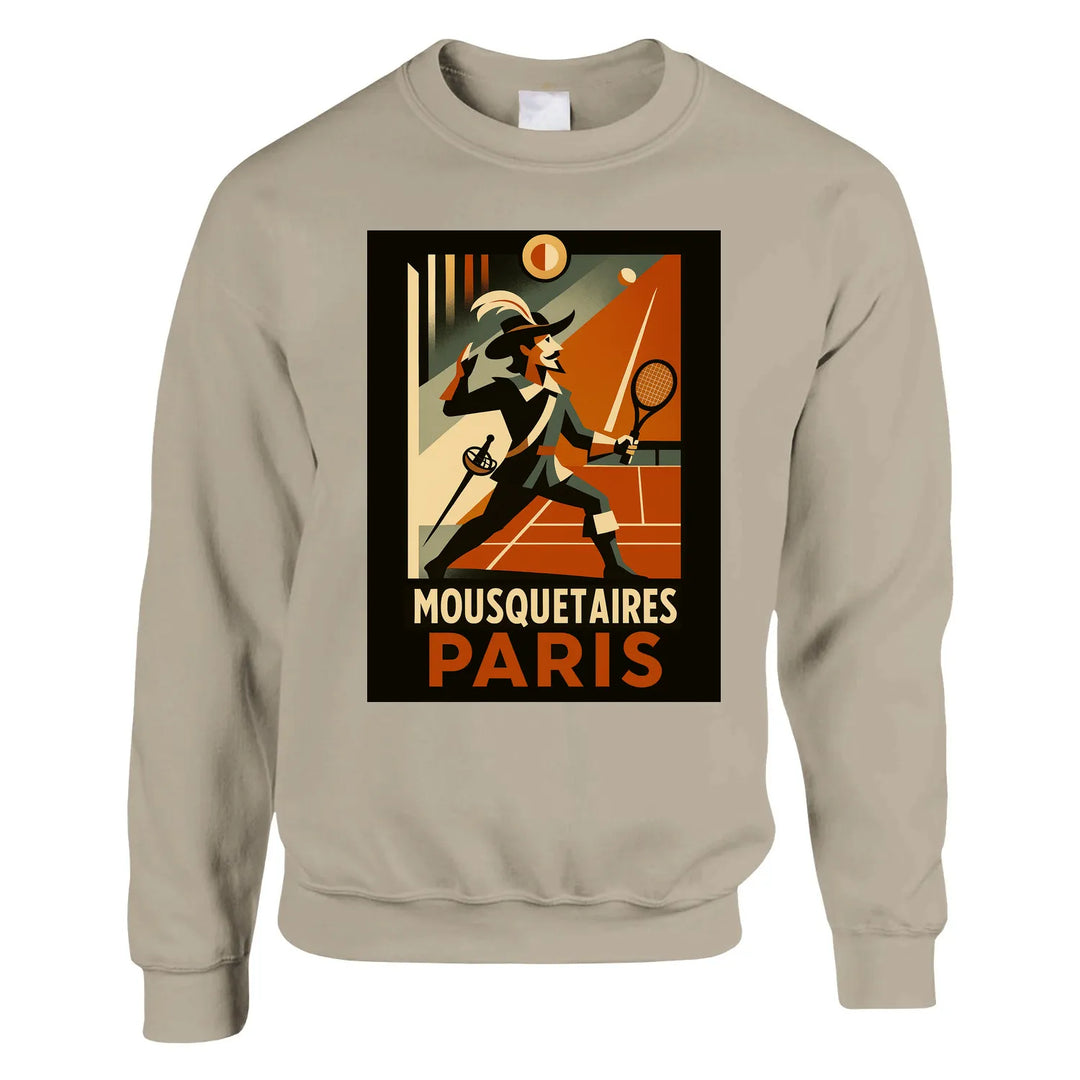 Crewneck sweater featuring a graphic of Mousquetaires Paris Tennis logo