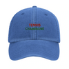 Embroidered cap featuring a vintage tennis design with champagne elements