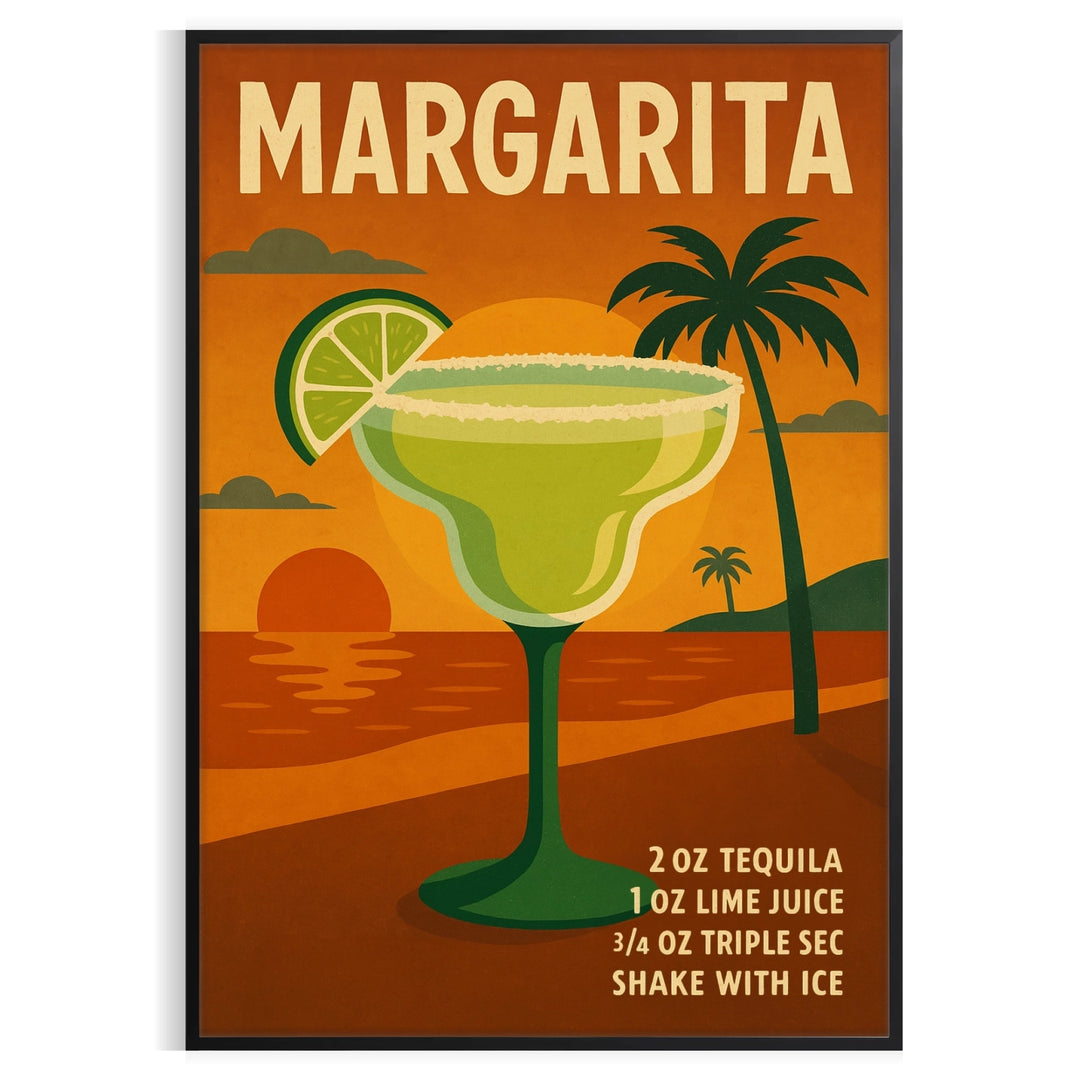 Illustration of a margarita cocktail with lime and salt, tropical colors