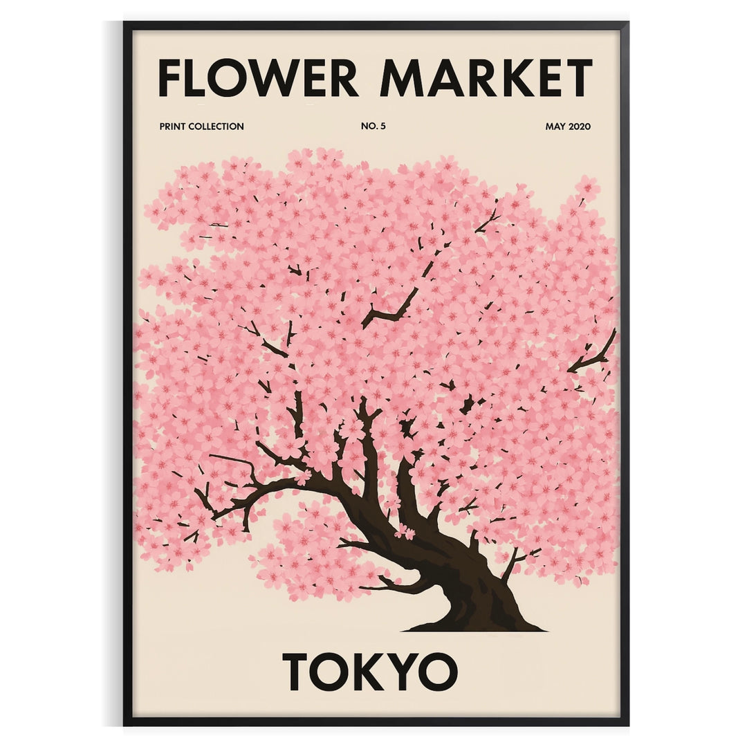 Vintage botanical illustration of flowers from Tokyo's flower market