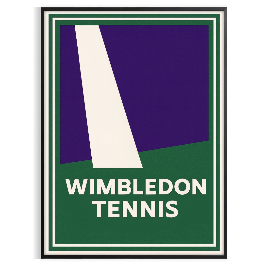 Minimal Wimbledon tennis poster with gray, green, and black geometric design