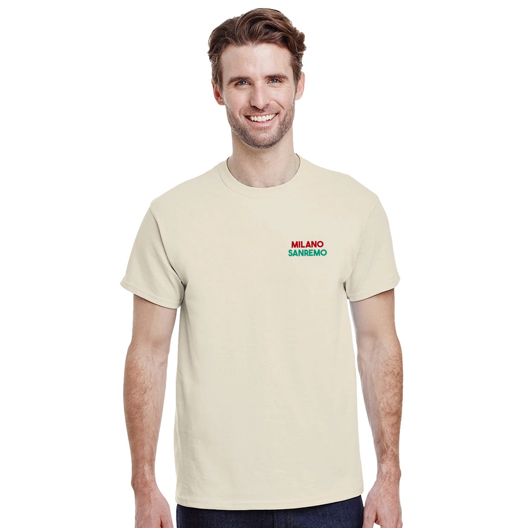 T-shirt featuring a graphic of the Milano–Sanremo cycling race