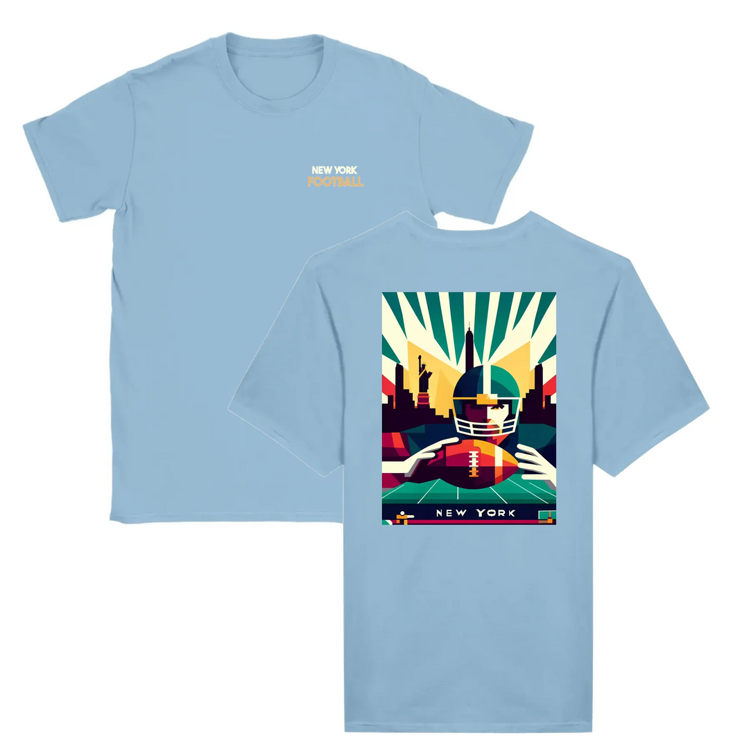 T-shirt featuring a graphic of New York football team logo