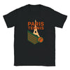 T-shirt featuring a graphic of the Eiffel Tower and a tennis racquet