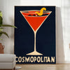Colorful illustration of a Cosmopolitan cocktail with orange and gray splashes