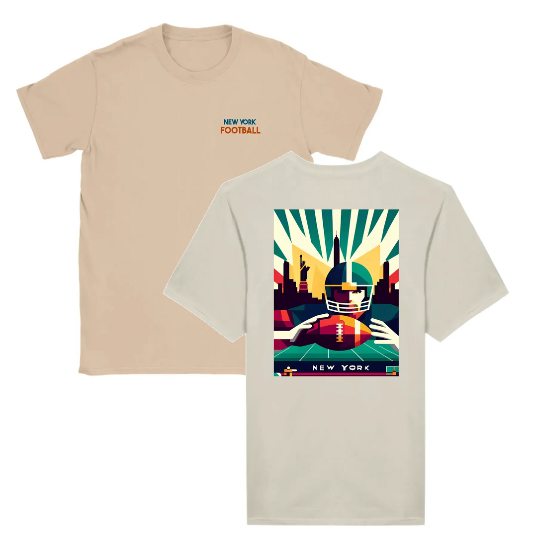 T-shirt featuring a graphic of New York football team logo