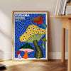 Green and yellow mushroom artwork in Yayoi Kusama style poster