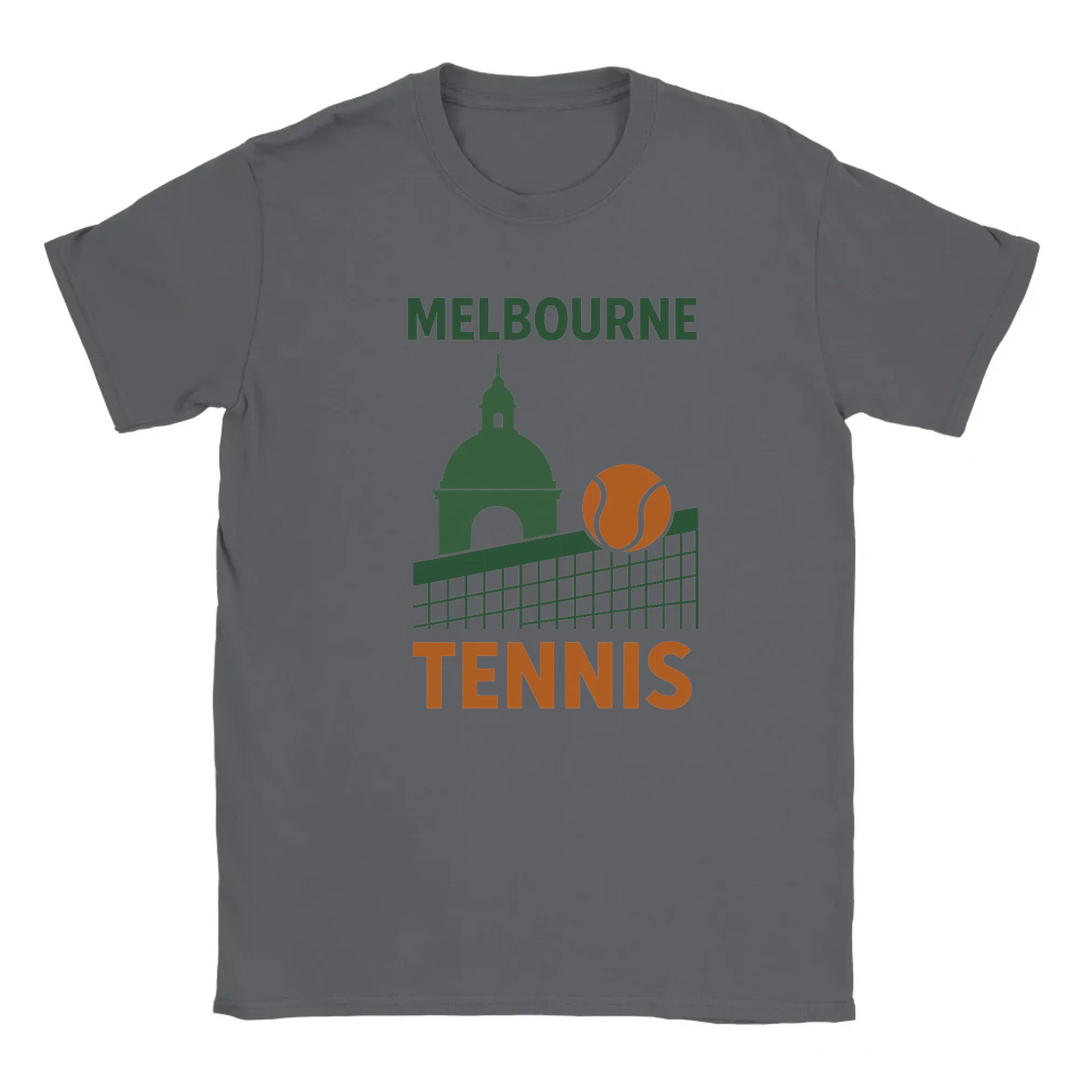 T-shirt featuring a graphic of tennis players in Melbourne