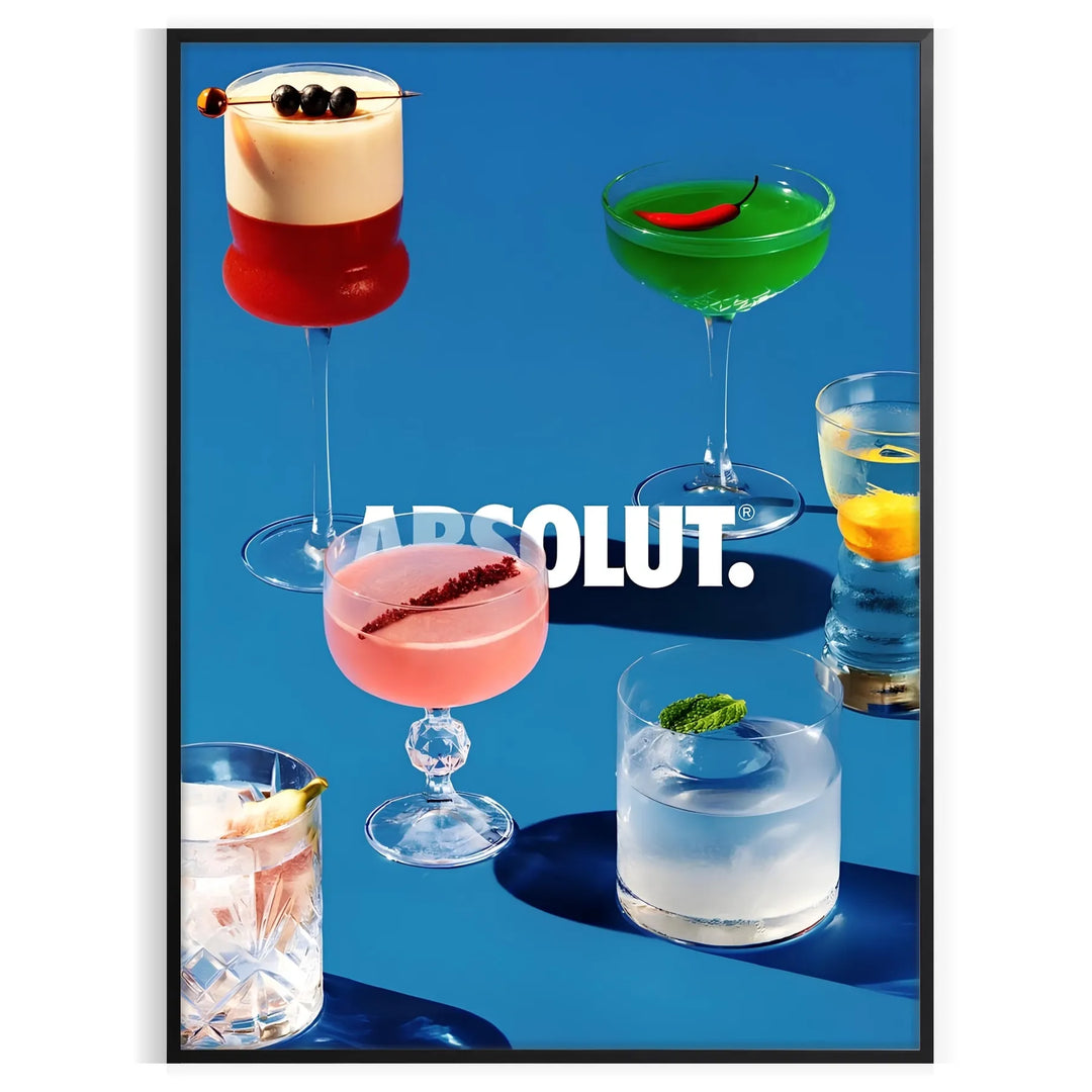 Poster of Absolut cocktail artwork in black and brown minimalist style