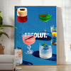 Poster of Absolut cocktail artwork in black and brown minimalist style - in a bright minimalist room with a plant and an armchair